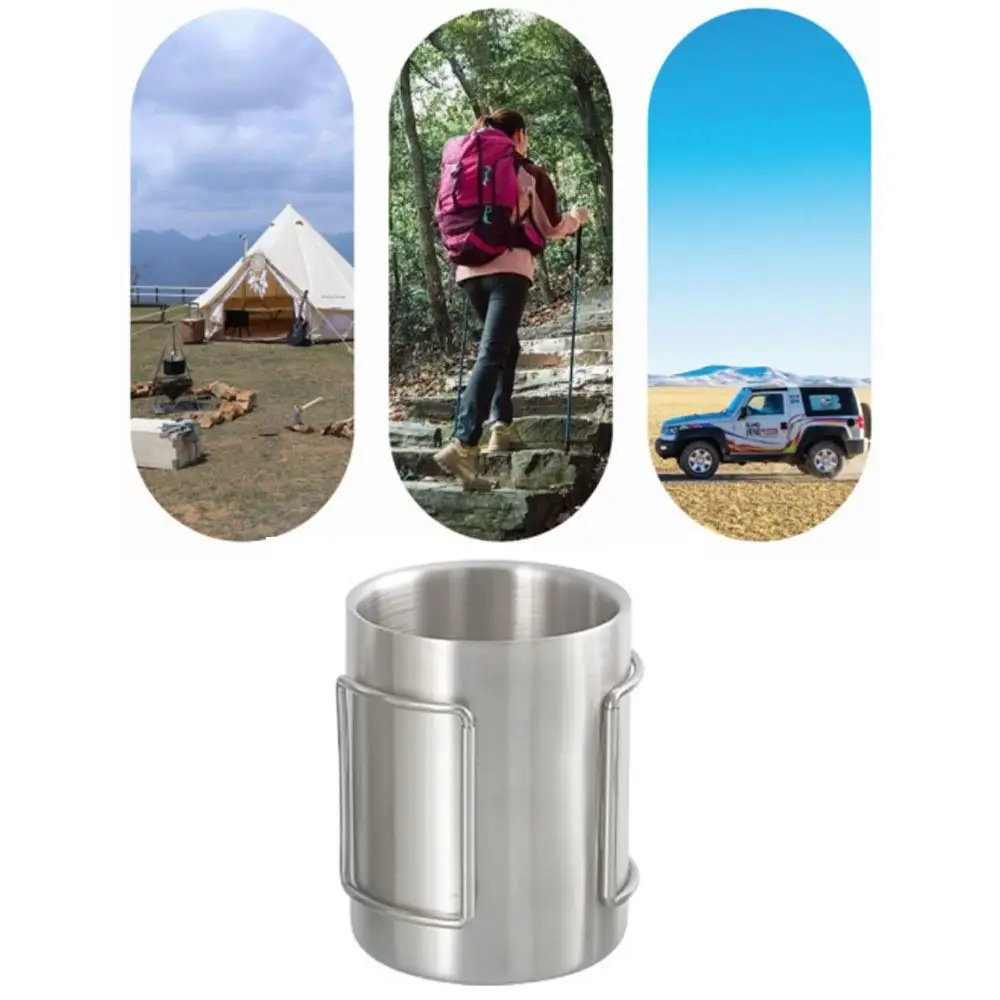 

Durable 200/300/400ml Camping Cup Foldable Handles Portable Stainless Steel Water Cup Outdoor Mug Survival Adventure