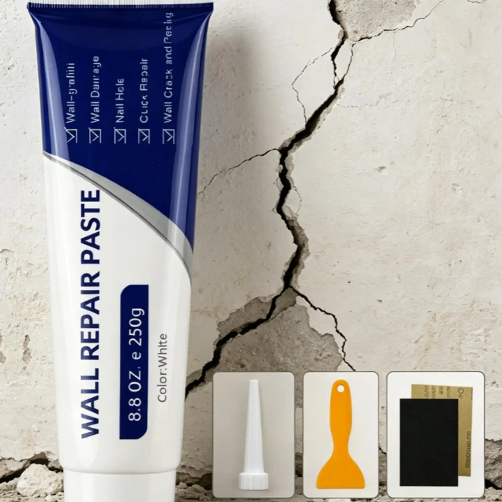 250g Wall Repair Paste Kit Quick Dry Anti Crack Spackle Drywall Hole Filler Putty with Scraper Ceiling Dent Gap Fix for Home