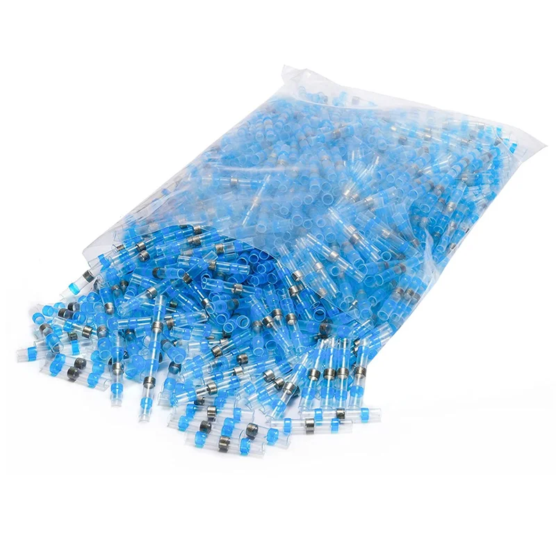 800 PCS Solder Seal Wire Connector Blue 16-14 AWG - Heat Shrink Solder Butt Connector Tinned Auto Marine Boat Crimp