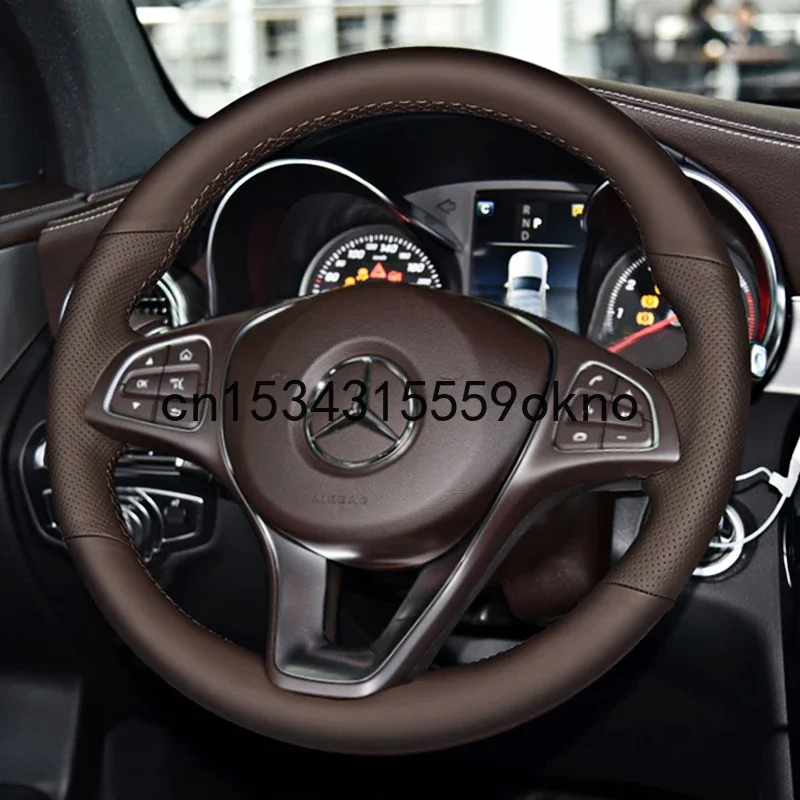 DIY Dark Brown Leather Auto Custom Fit Steering Wheel Covers For Benz GLB200 EQC400 GLA220 A180 B200 Accessories