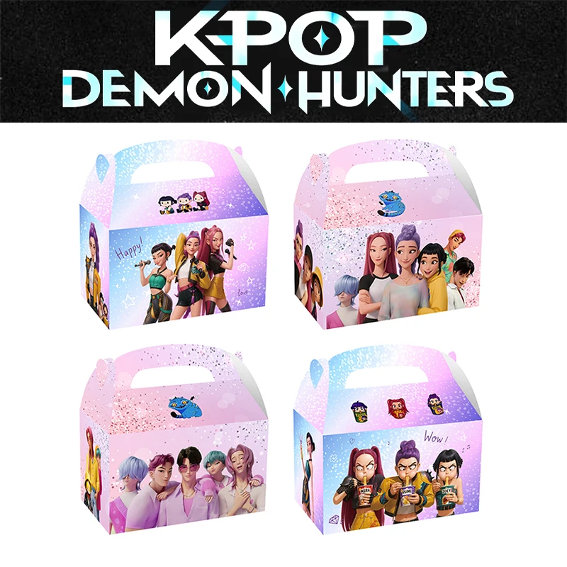 12/24/36pcs Set Kpop Demon Hunters Saja Boys Figures Gift Box Cartoon Portable Candy Popcorn Box Birthday Party Decoration