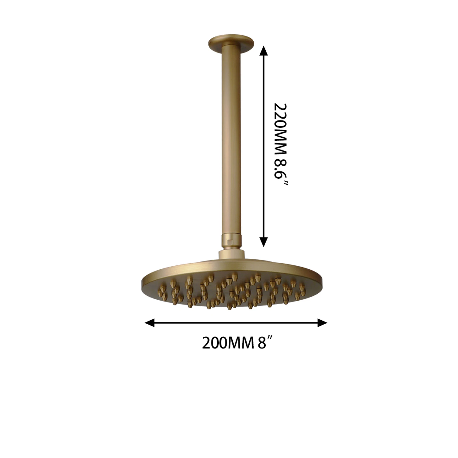 ZAPPO Bathroom Rainfall Shower Head with Ceiling Mount Arm Solid Brass Round Shower Head Shower Arm High Pressure Style