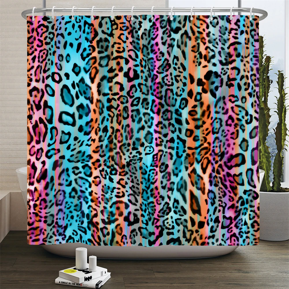 Leopard Pattern Printed Shower Curtain Waterproof Polyester Morden Art Colorful Bath Curtains Bathroom Decor Curtain With Hooks