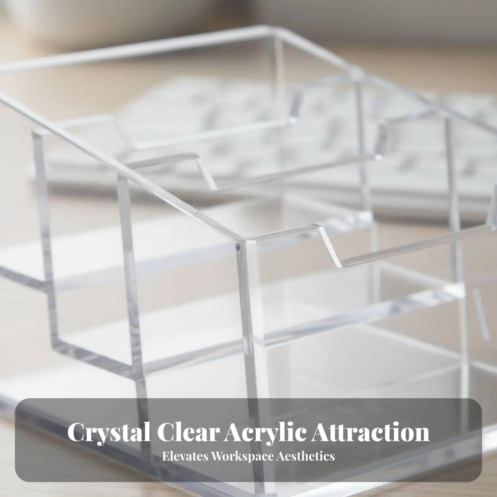 Triple Grid Acrylic Card Holder Desktop Display Case Transparent Business Card Organizer for Office Desk Reception Counter