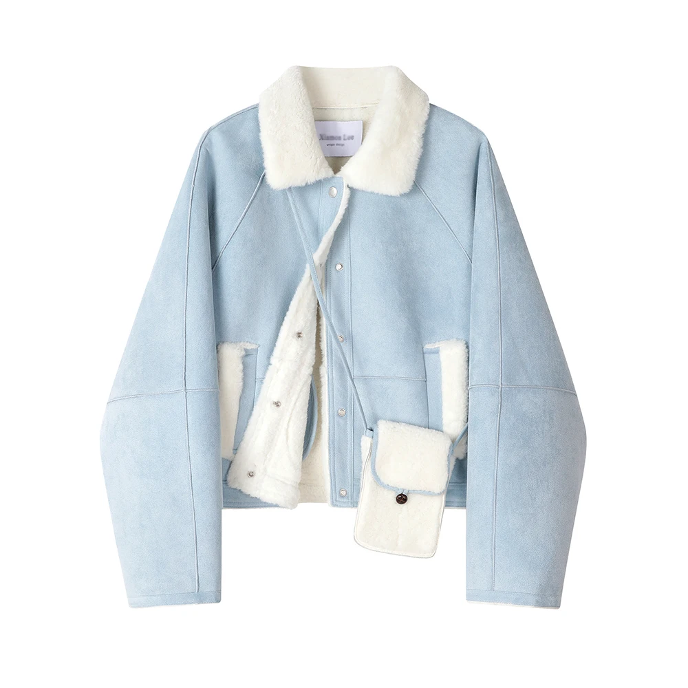 

Oversized Cropped Winter Jacket for Women Faux Suede Sherpa Lined Short Coat Warm Casual Streetwear Outerwear