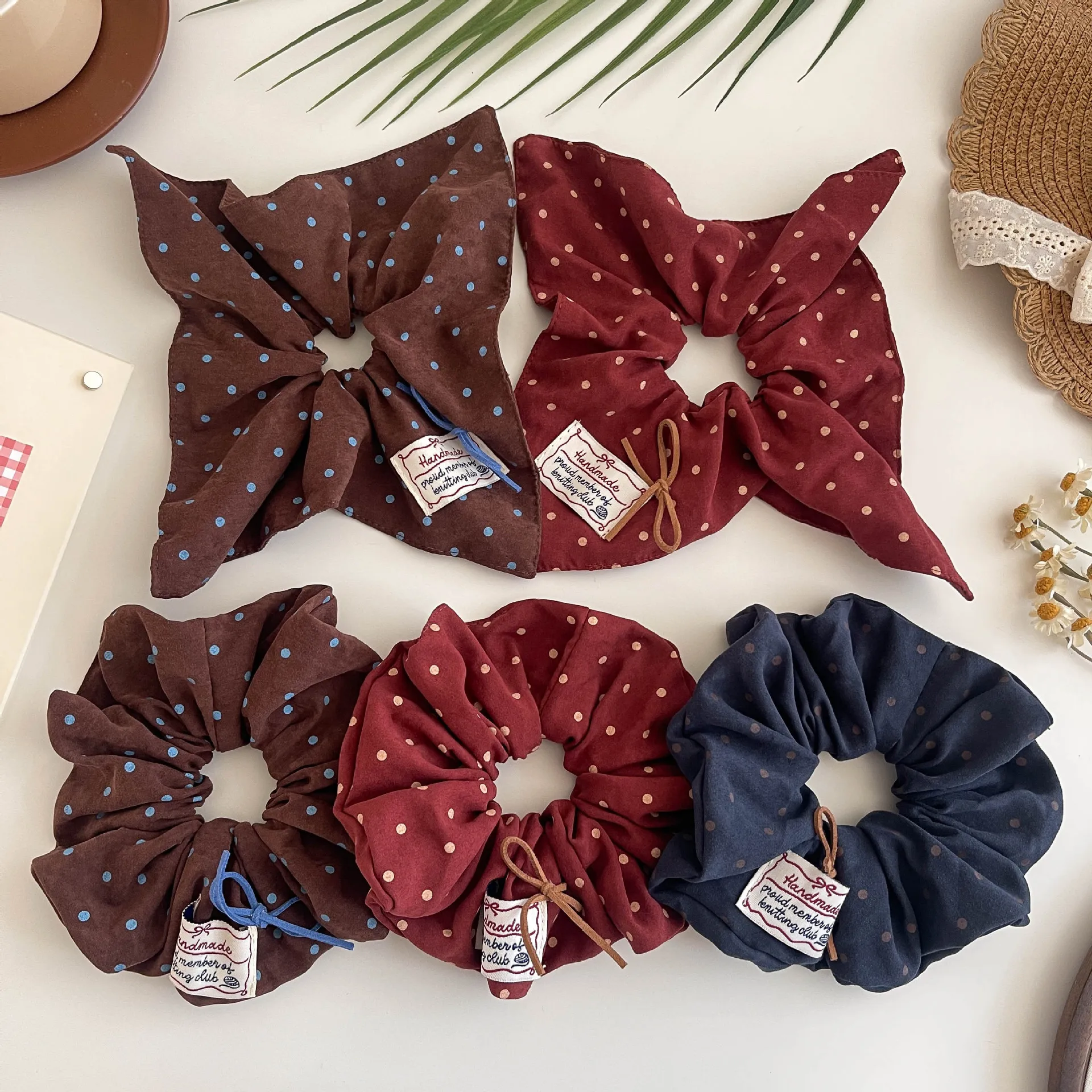 

Резинки для волос в горошек с бантом, квадратная веревка для волос, эластичная резинка для волос, ретро держатель для хвоста, резинка, аксессуары для волос, головной убор, 1 шт.