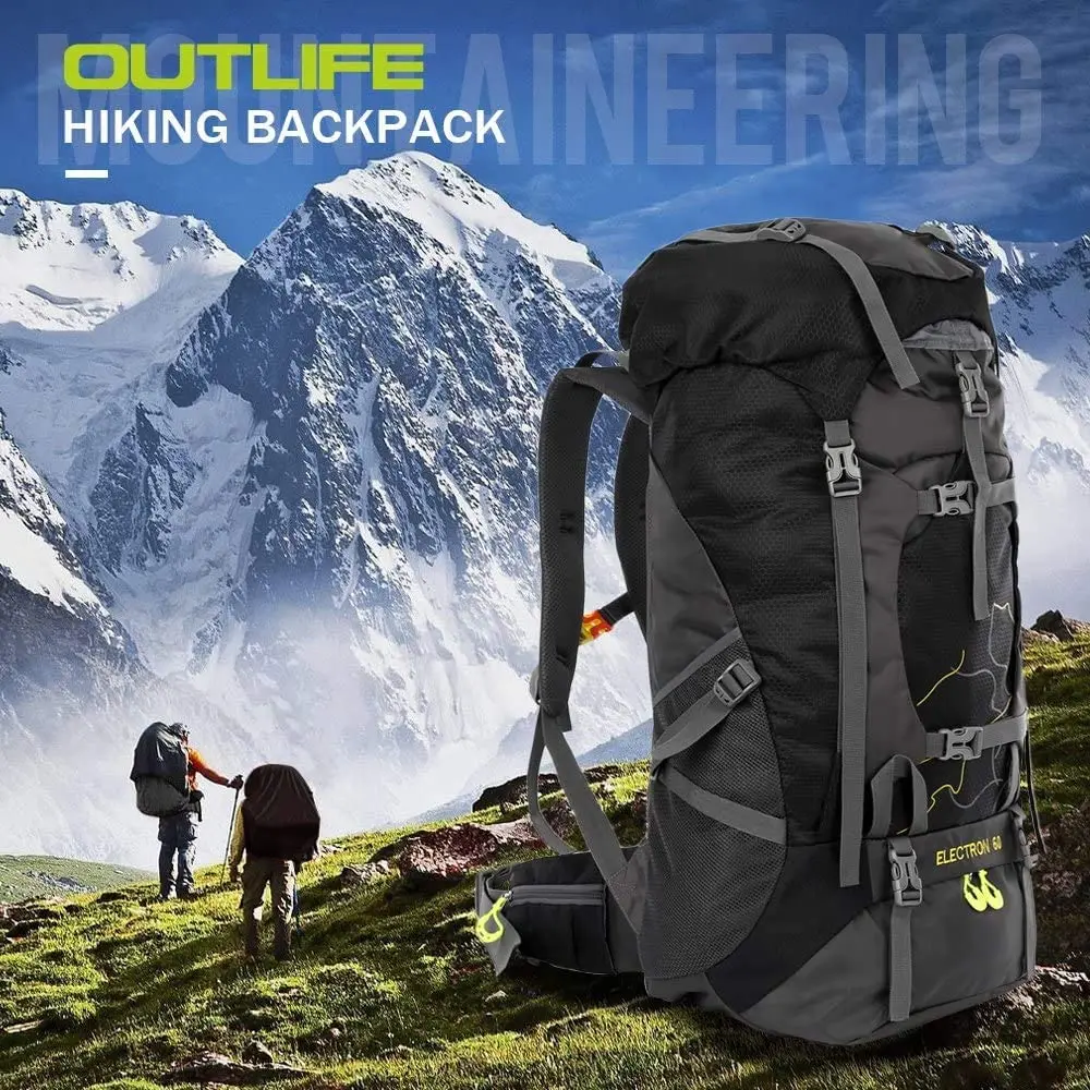OUTLIFE-mochila de senderismo de 60L, ligera, impermeable, resistente al agua, duradera, para deportes al aire libre, pesca, viajes, ciclismo