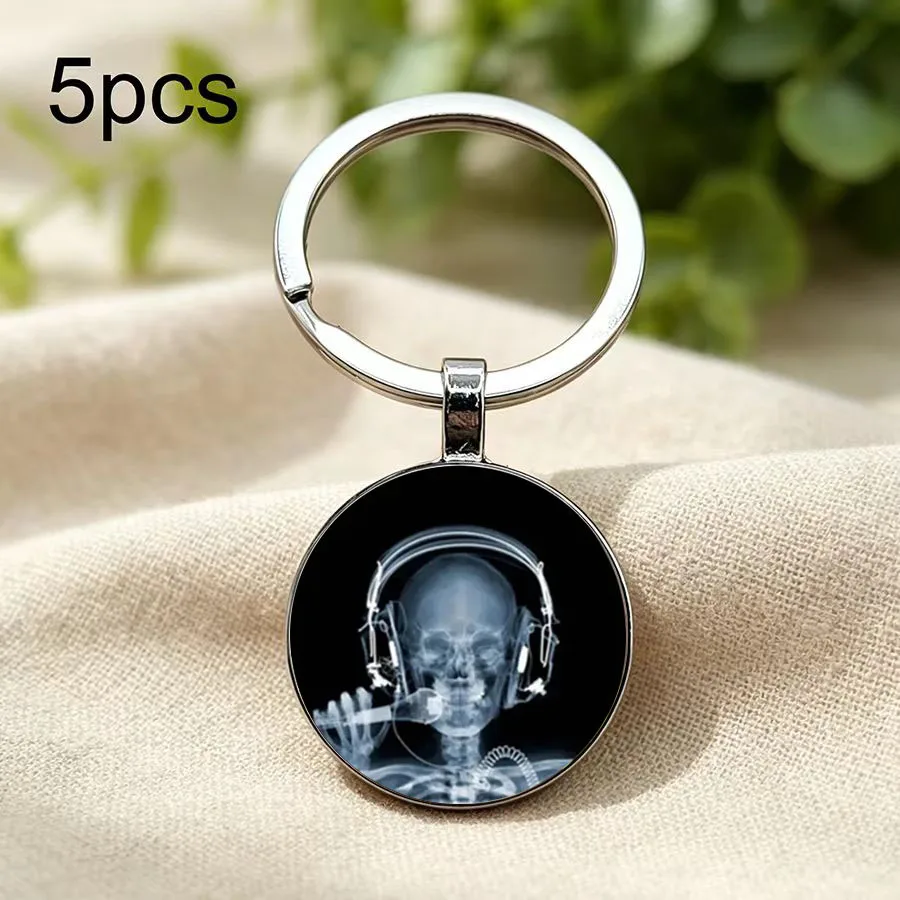 Lot de 5 pendentifs polyvalents pour sac à dos homme, motif photo squelette transparent, porte-clés avec texture exceptionnelle.