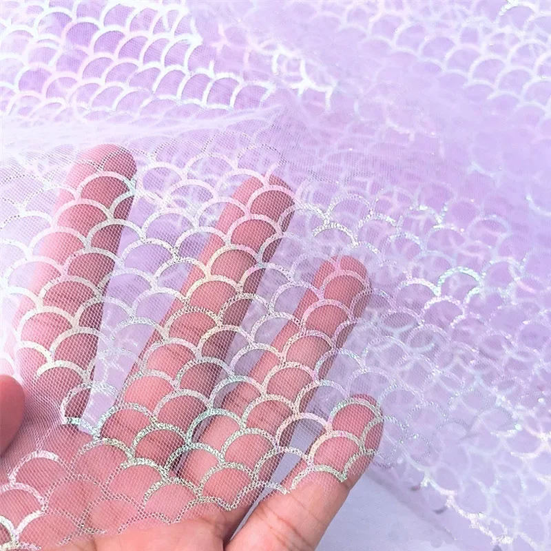 1yard Iridescence Fish Scales Fabric net gauze Mesh home Fairy Decoration Dress Stage Costume Headwear Material Tulle Cloth