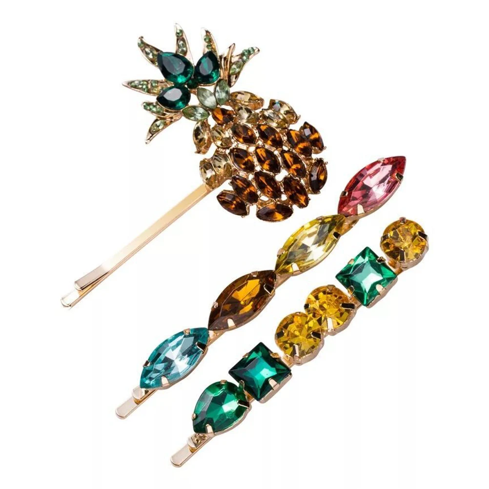 

3 Pcs Pineapple Rhinestone Hair Clips Acrylic Women Barrettes Hairpin Bangs Accessories Fashion Girls Wedding Party Everyday Use