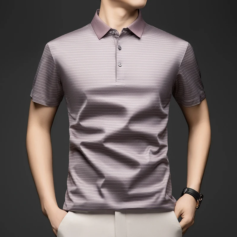 

Summer New Men's Solid Color Fashionable Striped Skin-Friendly Breathable Polo Shirt/Fcy-Zl270