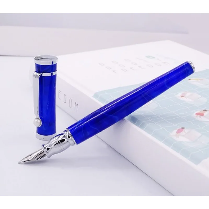 

A+ Fuliwen Синяя целлулоидная перьевая ручка Модная усовершенствованная офисная ручка с наконечником F для письма