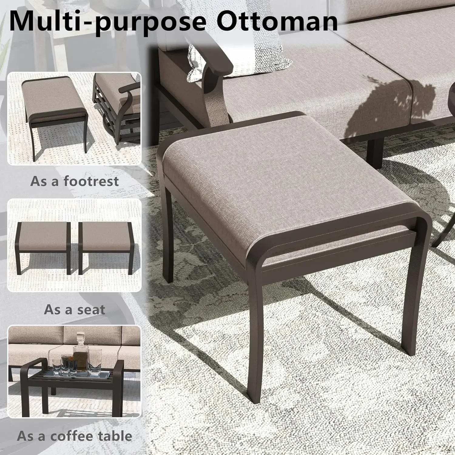 مجموعة أثاث الفناء المصنوعة من الألومنيوم، أثاث خارجي، أرائك مقطعية للفناء، مجموعة محادثة للفناء، الفناء الخلفي، رمل بجانب حمام السباحة #5