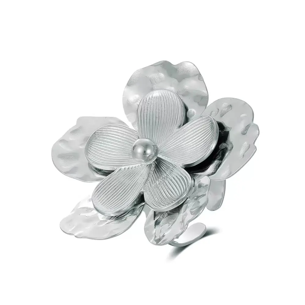 New fashion double layer five leaves flower-shaped ring High-grade stainless steel ladies adjustable jewellery