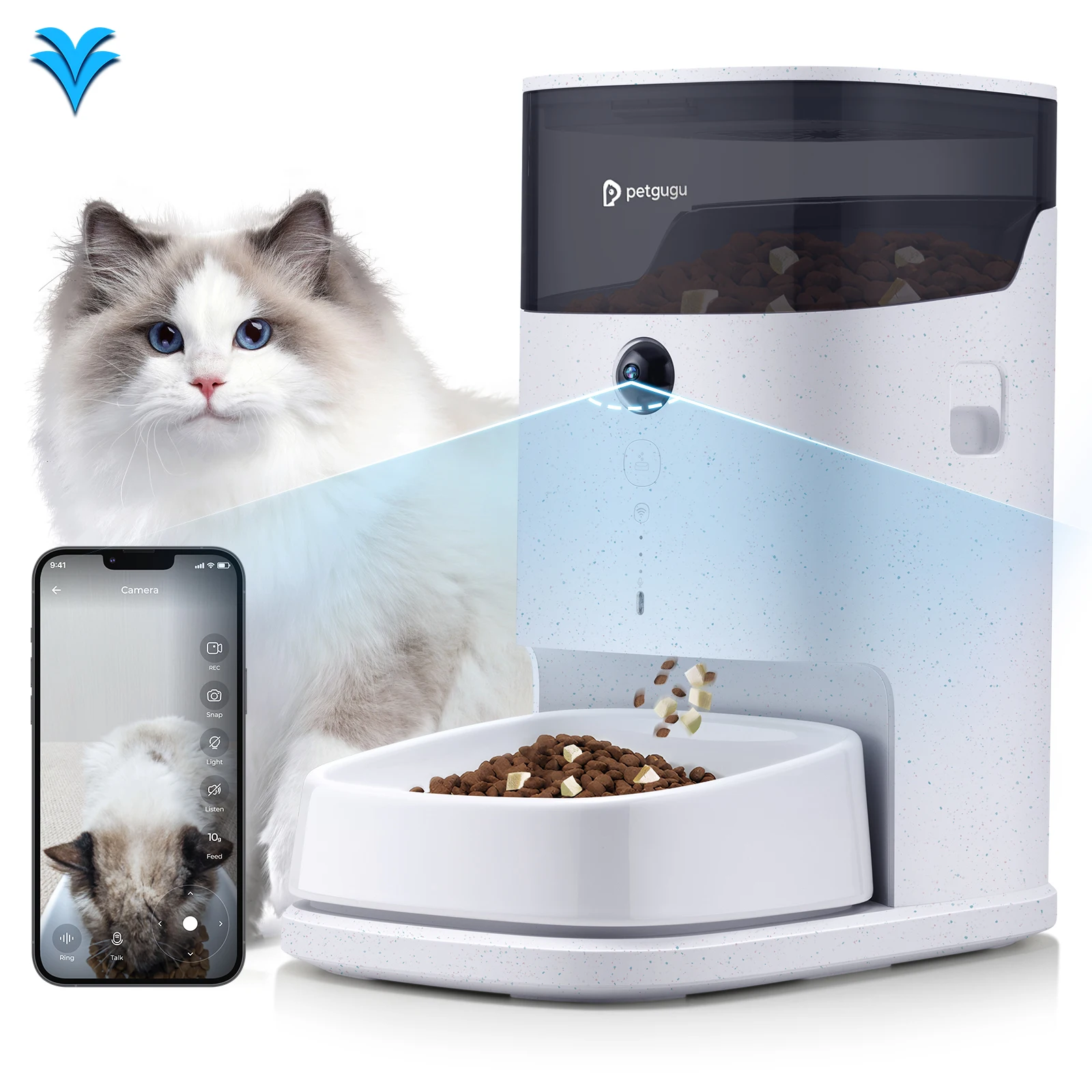 

Pet Intelligent Feeder Cat and Dog Automatic Feeding Machine APP Remote Voice Rotating Camera