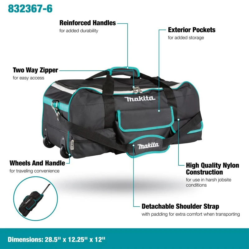 MAKITA 832367-6 Tool Kit Pull Rod Type Portable Wear-resistant Oxford Cloth with Wheels Thickened Storage Bag