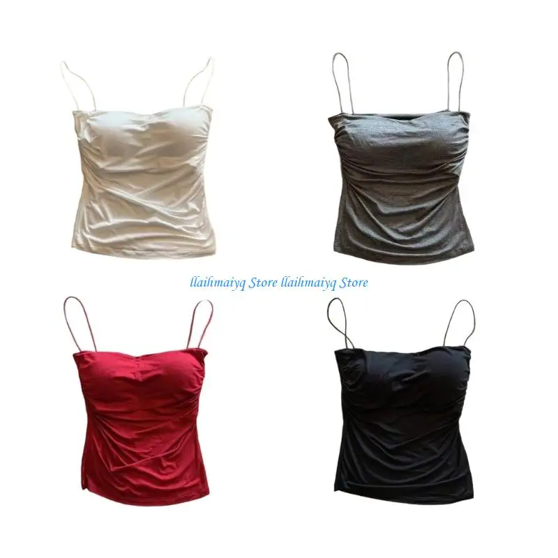 

573B Women's Top with Built in Bras Summer Camisole Sleeveless Crop Tops Trendy Going Out Tops
