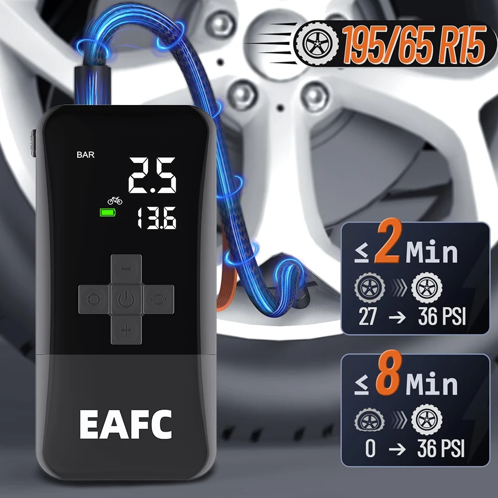 

Беспроводной насос для накачивания шин 150PSI, воздушный компрессор, насос, перезаряжаемый электрический насос, встроенный шланг для автомобиля, велосипеда, футбольного мяча