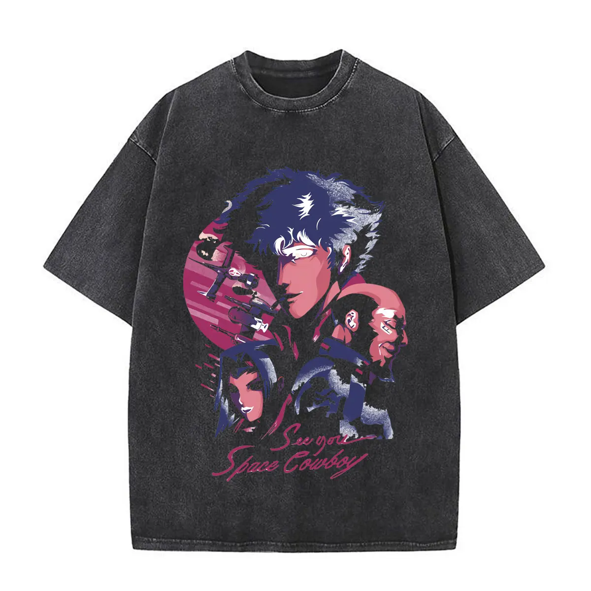 Anime Cowboy Bebop Spike Spiegel Vintage Washed Graphic T Shirts Men Women Clothing Casual Short Sleeve Oversized T-shirts Tops