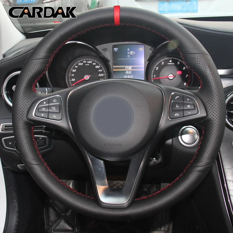 

CARDAK Artificial Leather Hand-Stitched Black Car Steering Wheel Cover for Mercedes Benz C200L E63 E300 E320 GLK GLC260 GLA