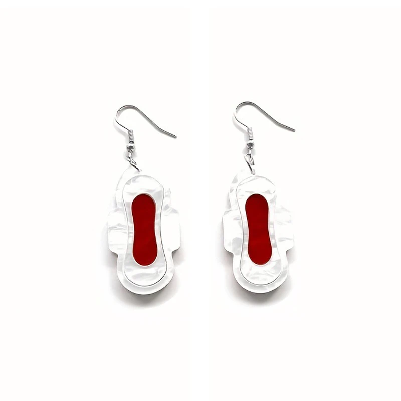 YAOLOGE Simulation Creativity White Tampon Earrings Interesting Abstract Sanitary Towel Design Women\'s Novel Acrylic Eardrop
