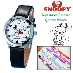 Snoopy Luminous Quartz Watch Kids Cartoon Anime Watch Students Boy Girls Cute Quartz Clock Women Small Dial Watch Birthday Gift