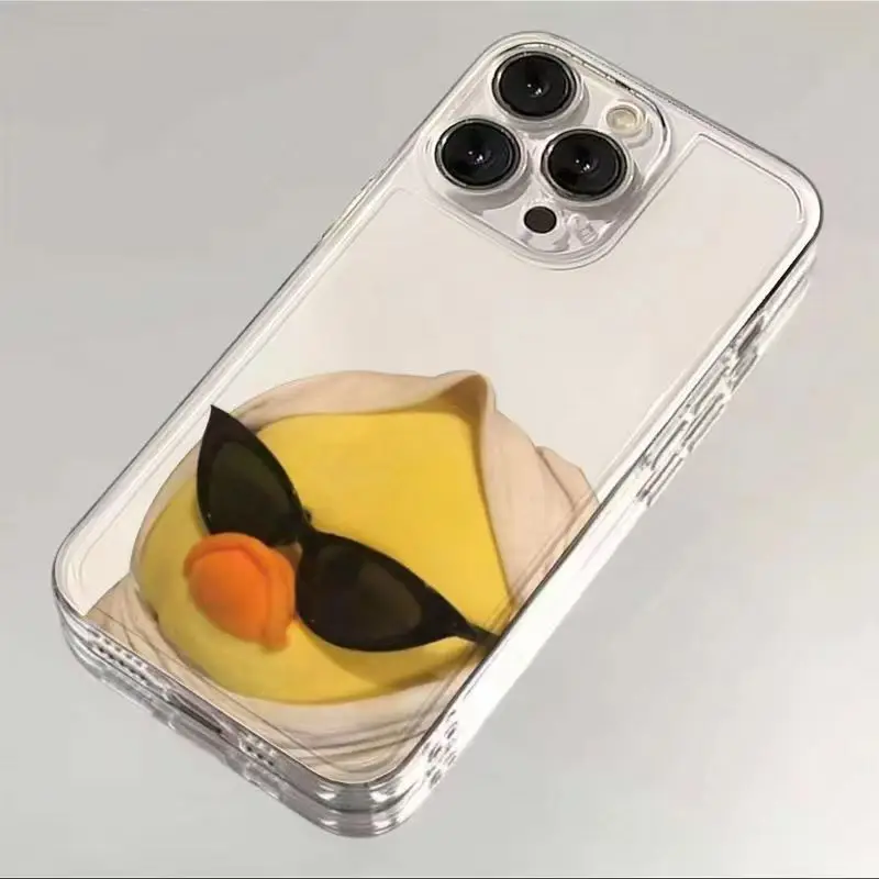 Funda de teléfono con diseño de pato para gafas de sol, funda transparente para iPhone 16 15 14 13 12 11 Pro XS MAX 7 XR 8 7 Plus