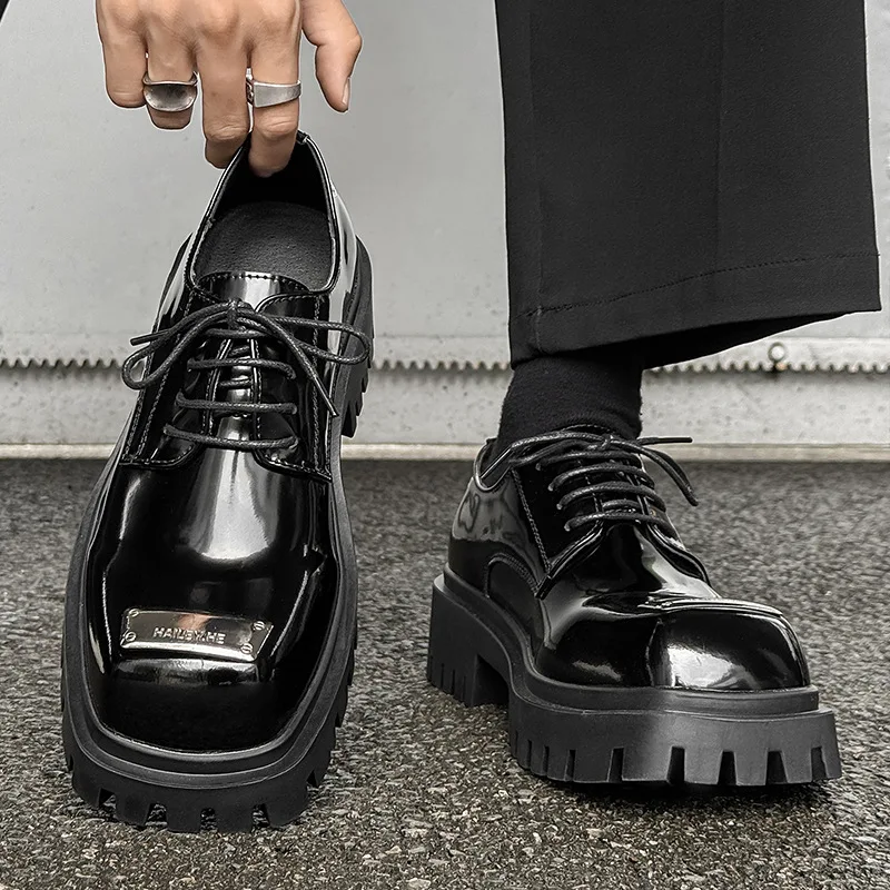 

Мужская повседневная деловая кожаная обувь Туфли дерби с квадратным носком Модные дизайнерские модельные туфли для мужчин Платформа Увеличенная обувь Размер 38-46