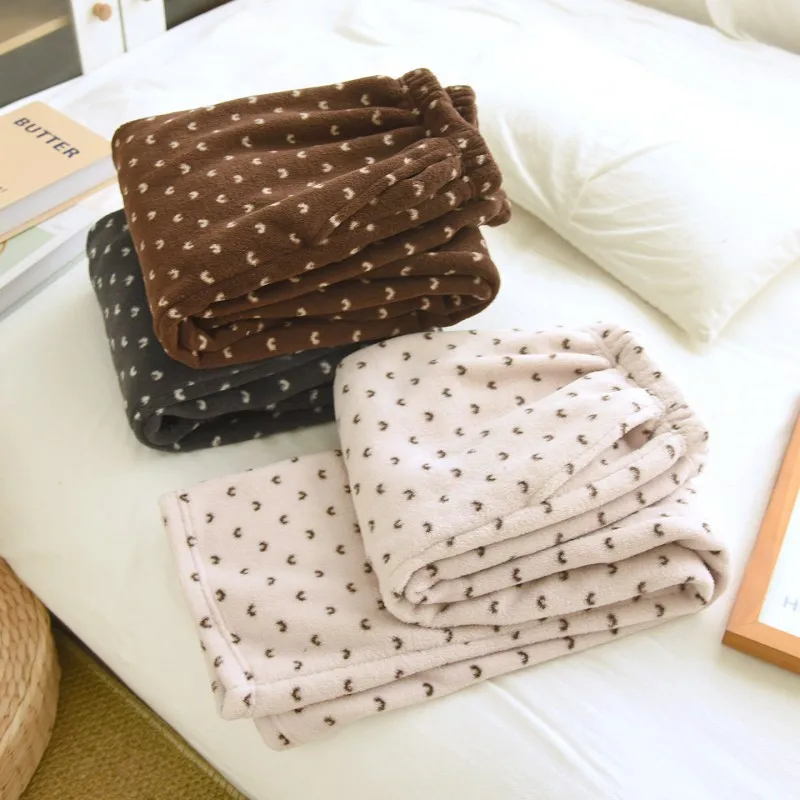 Women's Thickness Fleece Pants with Side Pockets for Autumn Winter Polka Dot Cozy Home Pants Warm Fleece Loungewer Sleep Pants