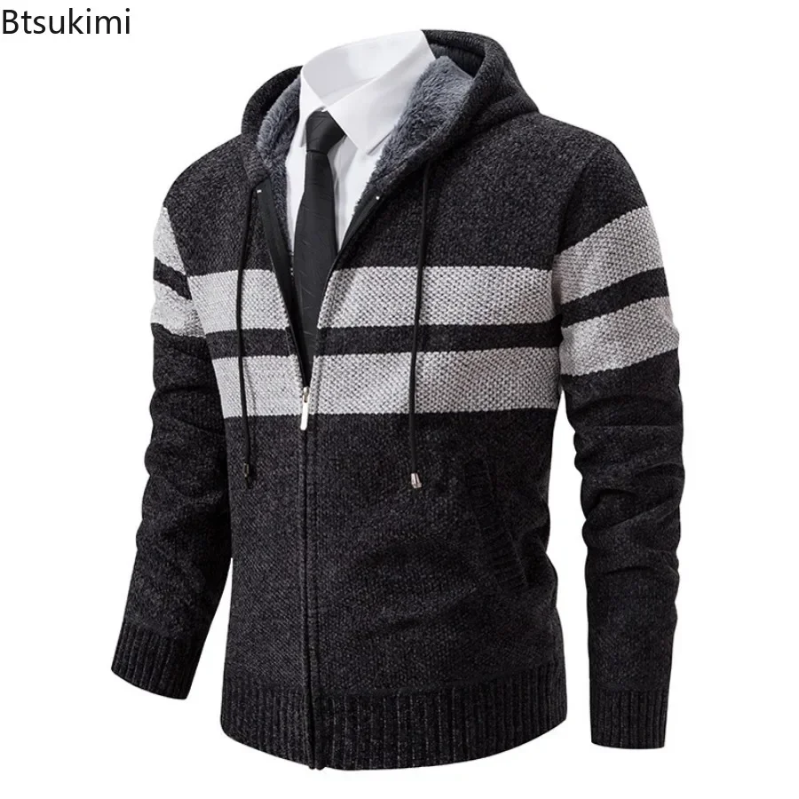 New 2024 Men's Hooded Cardigans Sweater Coats Knitted Male Sweaters Jackets Autumn Winter Thicker Warm Sweaters Casual Cardigans