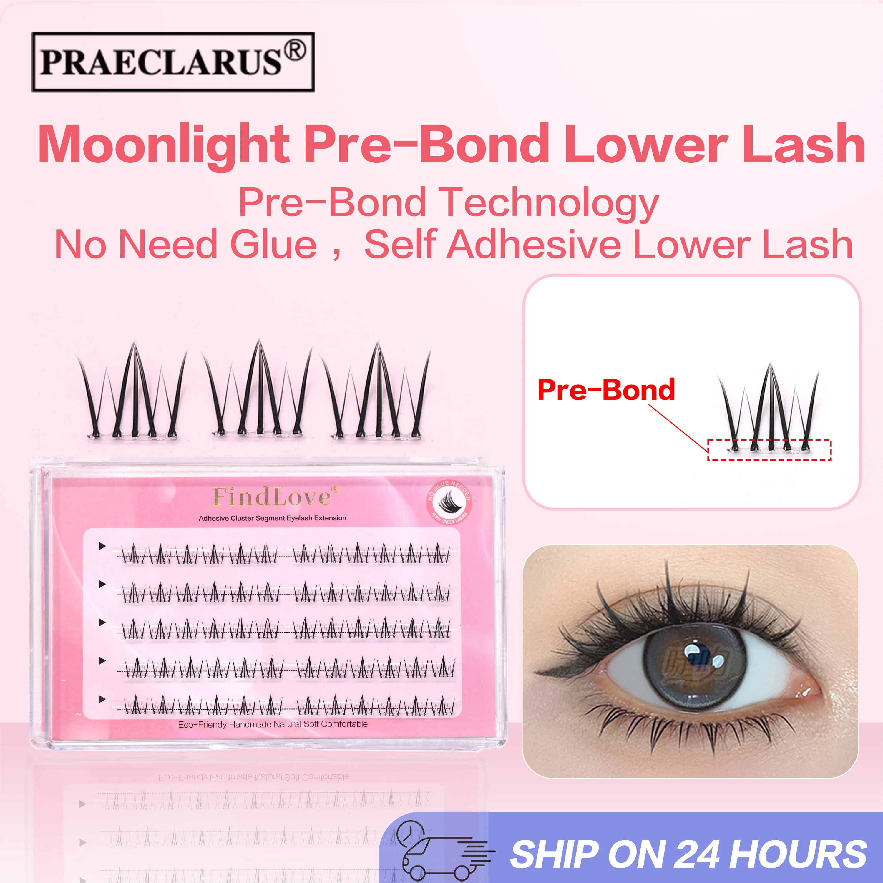 

60 Clusters FindLove 5rows Press-on Bottom Lashes Moonlight Daily Lash Makeup Self Adhesive For Lazygirls Can Reusable 2-3times