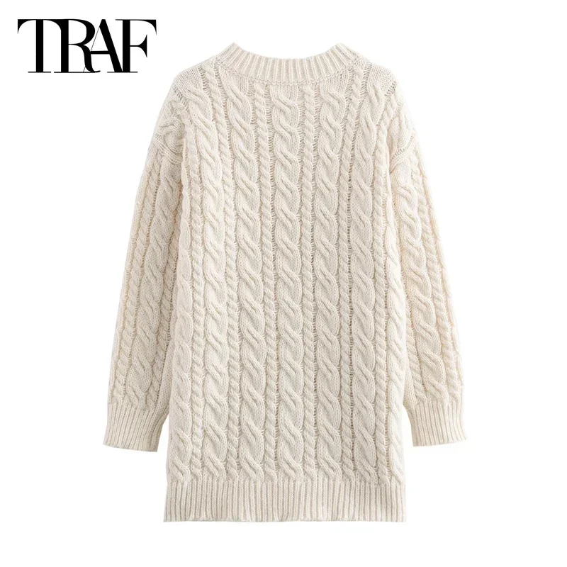 TRAF Knitted Women\'s Sweater Top 2024 Long Sleeve Cardigan Spring Autumn Winter Elegant Knitwear Ladies Fashion Casual Sweater