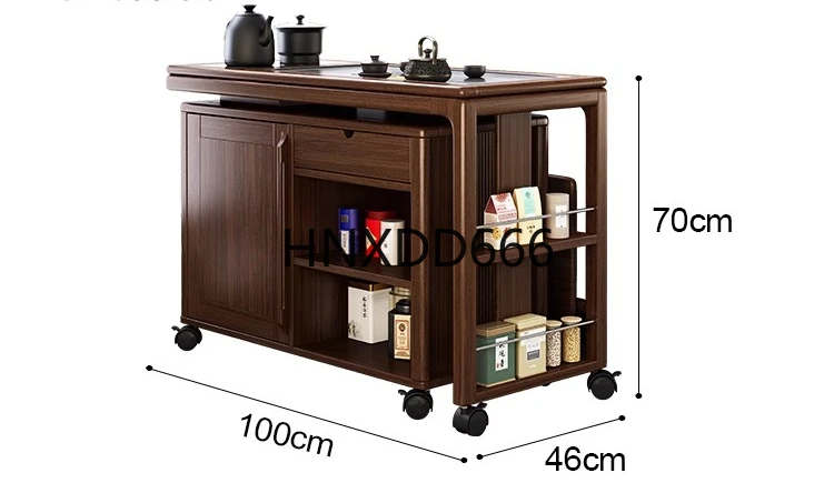 

Solid wood tea table movable balcony household small tea cart