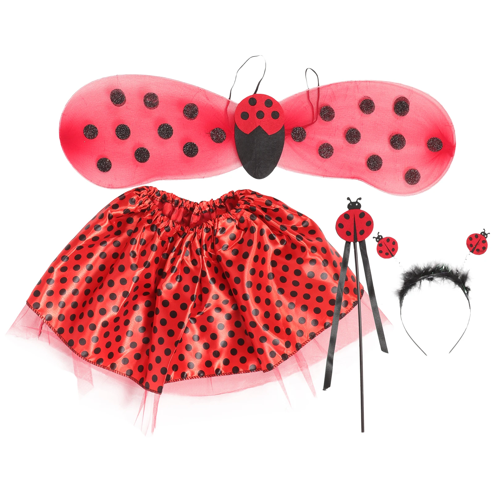 

4 Pcs Cute Ladybug Dress Up Kit With Tutu Skirt Fairy Wand And Wings For Kids