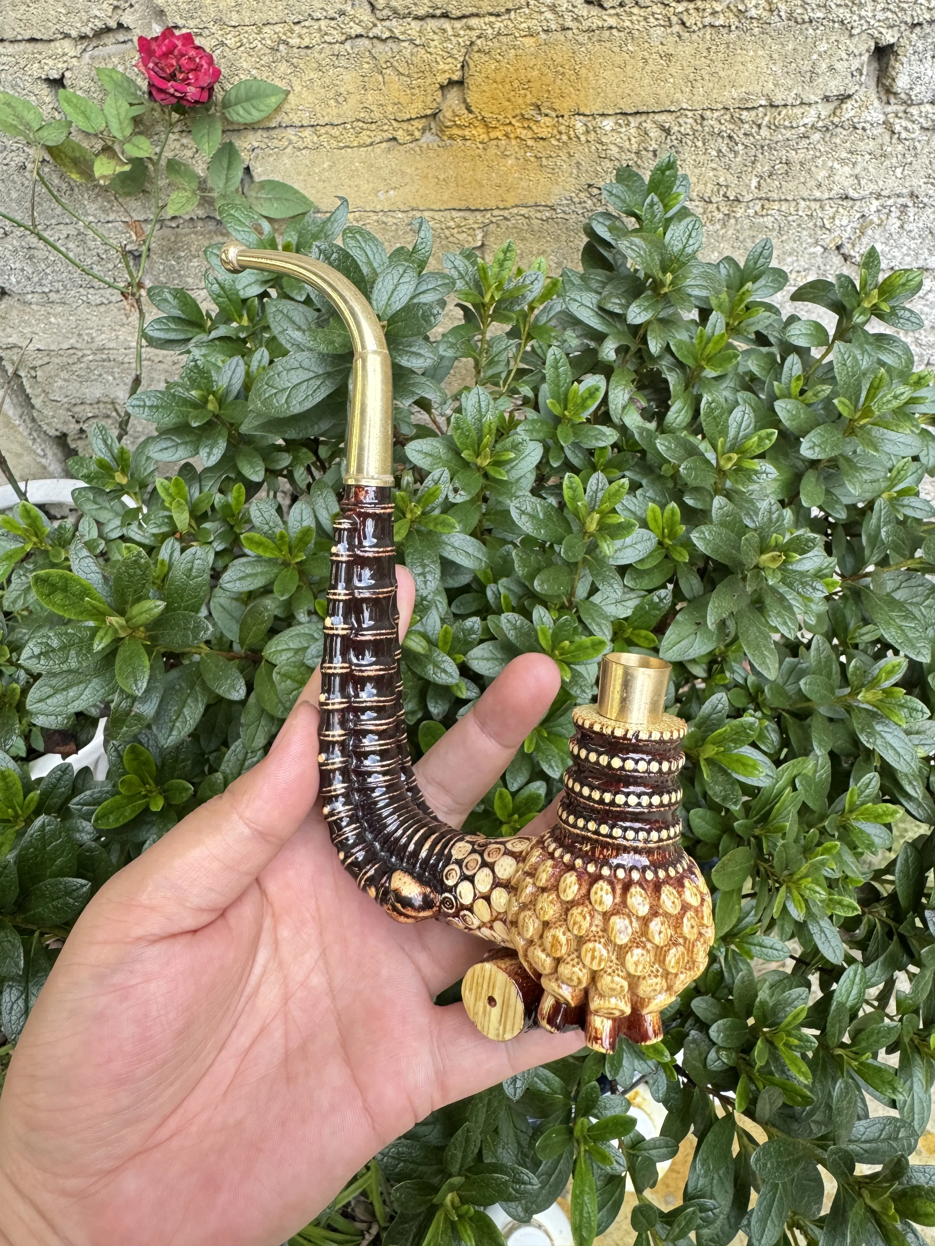 Guizhou Bamboo Carving Three-Pole Old-Fashioned Pipe Hand Pieces 19cm Three-Purpose Top of Lighter Elderly Gift Detachable
