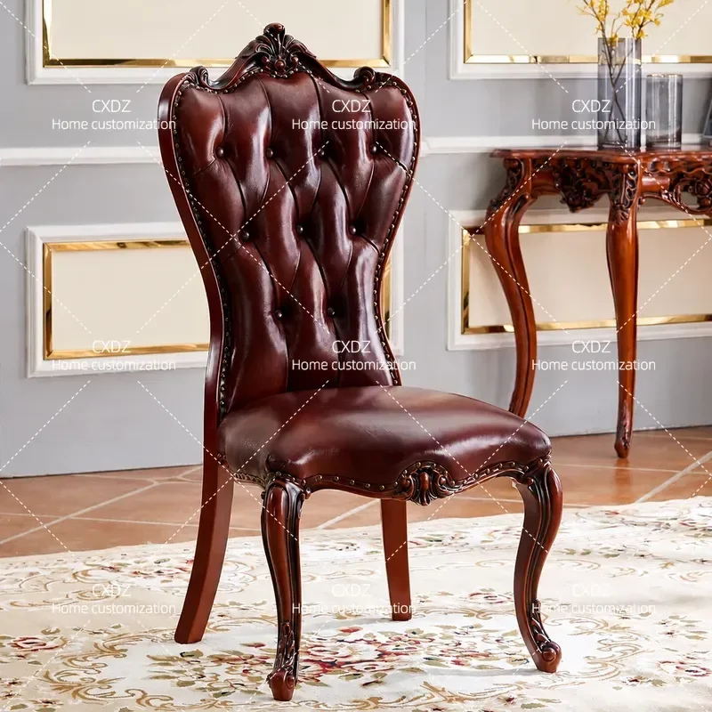 American Country Style Solid Wood Dining Chair European Retro Upholstered Backrest Soft Cushion Single Seat for Hotel Home
