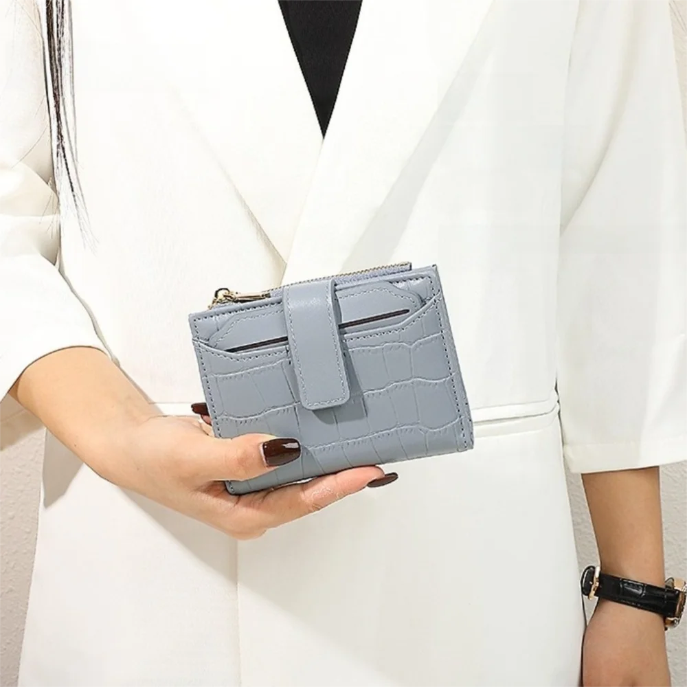 

Storage Bag Solid Color Folding Wallet Two-fold Classic Women Short Wallet Zipper Multiple Card PU Card Bag School