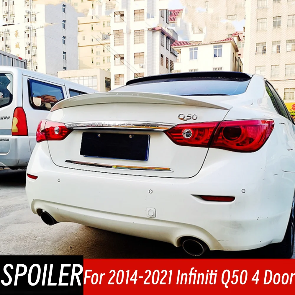 

For 2014-2021 Infiniti Q50 Q50S Rear Trunk Lid Boot Ducktail Lip Spoiler Wings Car Black Carbon Exterior Tuning Accessories Part