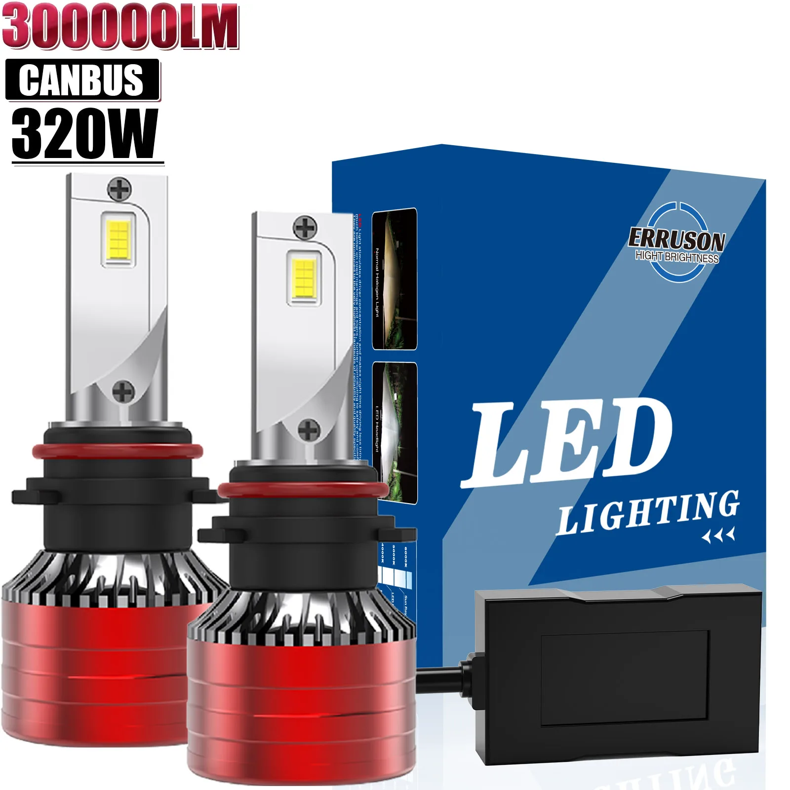 

Erruson 320W 300000LM H1 H3 H4 H7 H11 9005 9006 9012 Супер яркие светодиодные лампы для автомобильных фар CSP Chips Автолампы 6000K Белый 12V