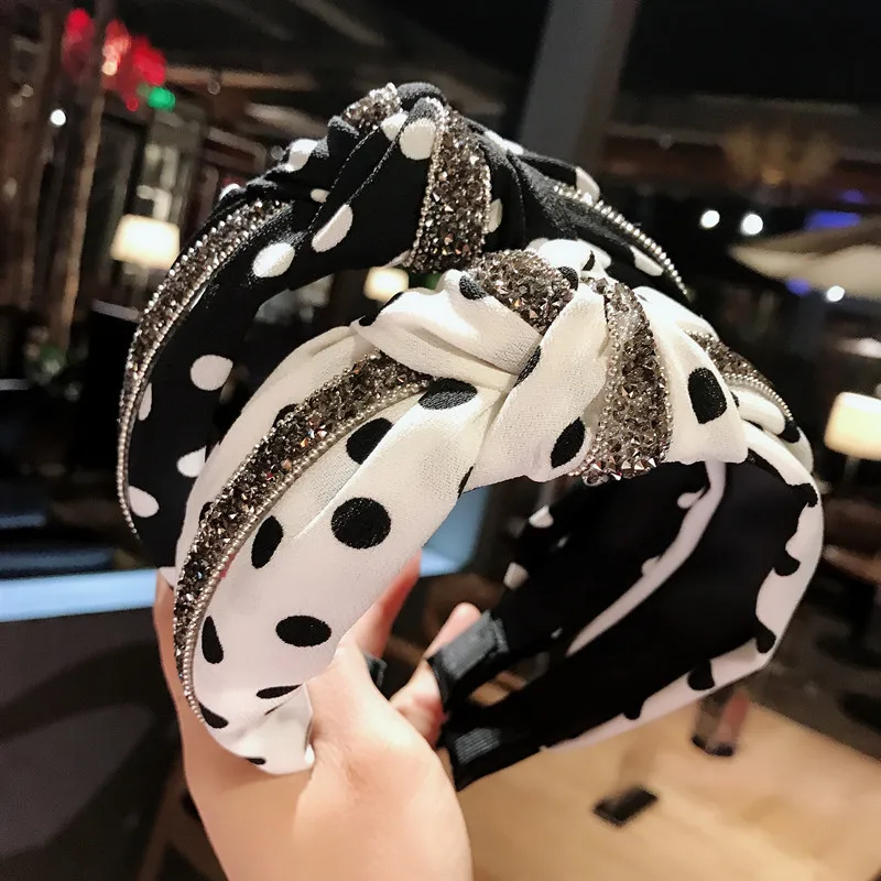 New polka-dot knotted headband wide-brimmed diamond hairband fabric light luxury hair accessories