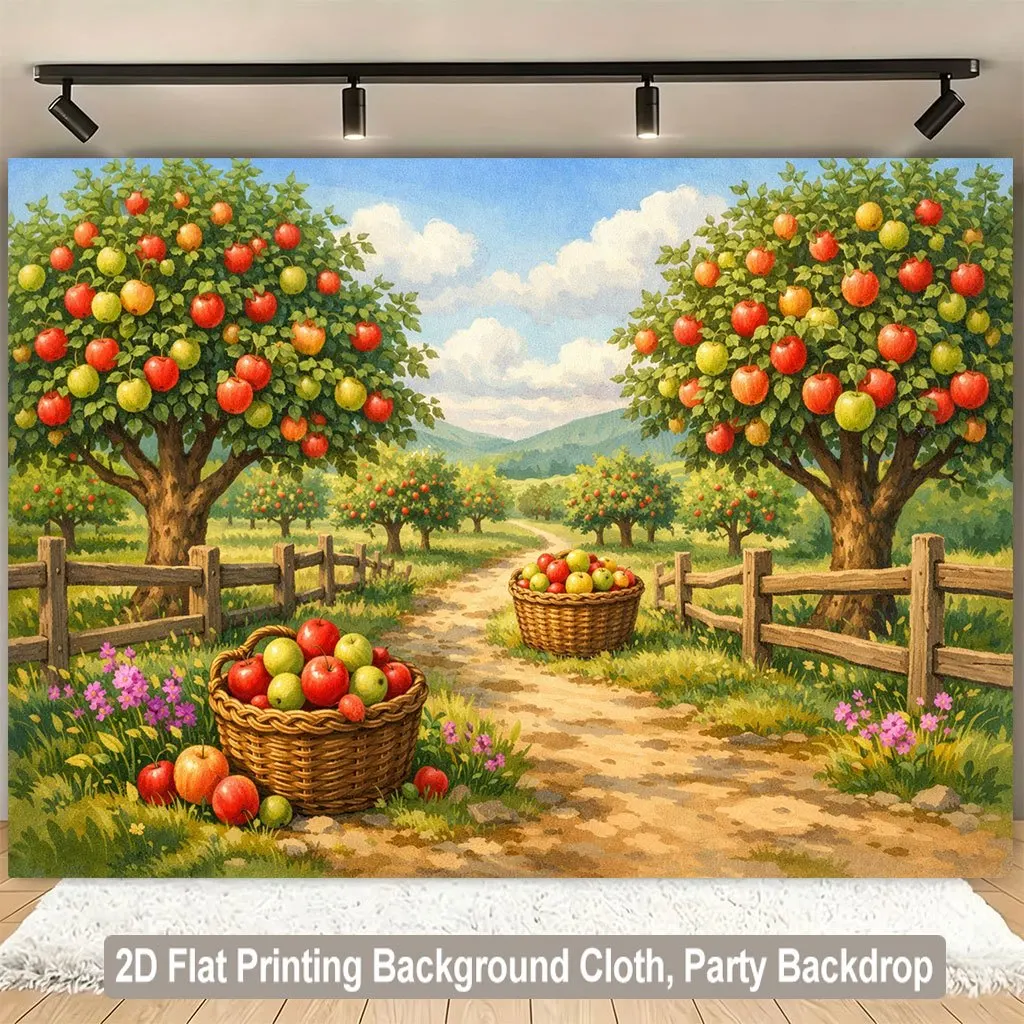 Luxury Apple Orchard Wall Tapestry Canvas Print Polyester Home Decor Rustic Farmhouse Kitchen Living Room Background Backdrop