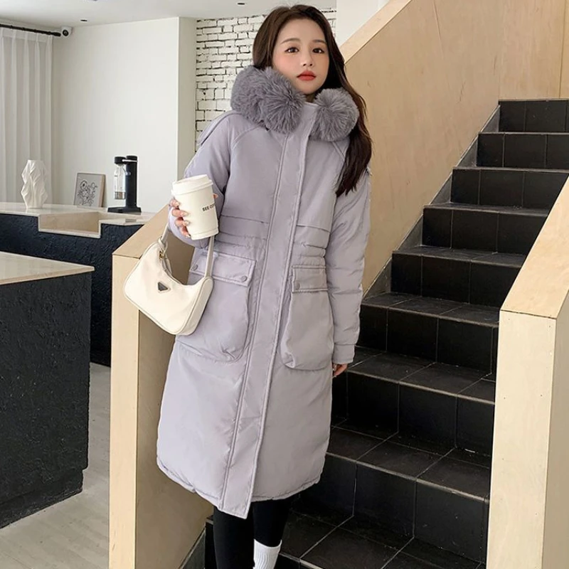 

2023 New Women Down Cotton Coat Winter Jacket Female Mid Length Version Loose Parkas Fashion Hooded Outwear Thick Warm Outcoat