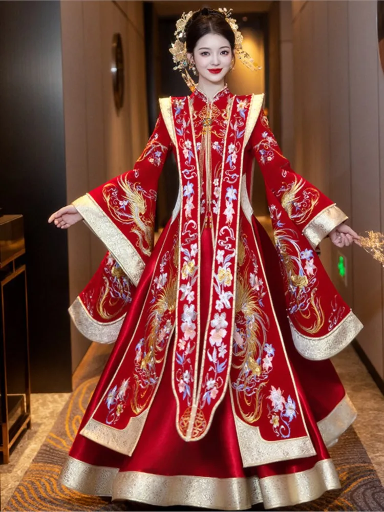 New velvet Chinese-style large-sized toasting wedding dress
