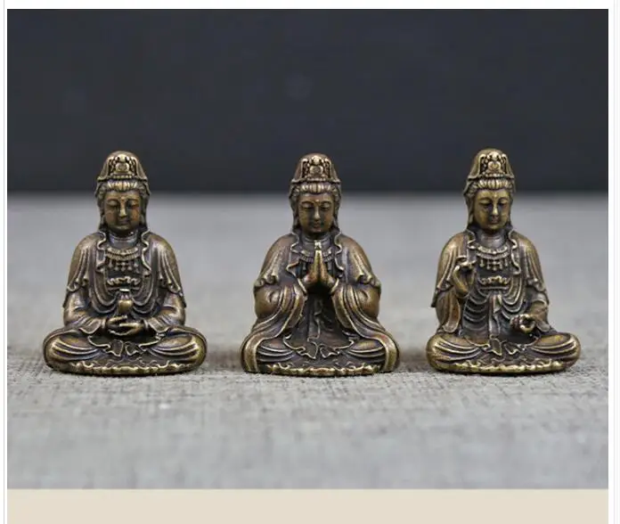 3pcs GOOD Buddhist Amulet travel safe good luck talisman Avalokitesvara Guanyin Bodhisattva Temple pocket Buddha brass statue