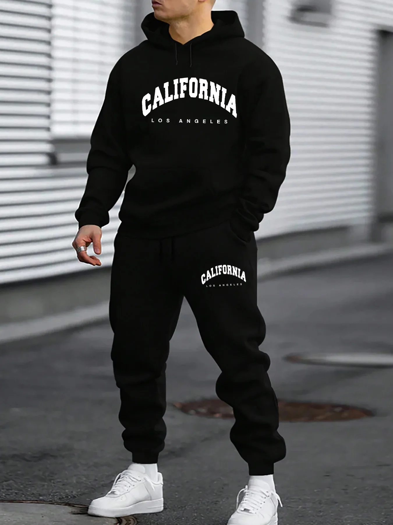 

Мужская осенне-зимняя повседневная теплая свободная плюшевая толстая толстовка с капюшоном и спортивными штанами с буквенным принтом в Калифорнии Лос-Анджелеса