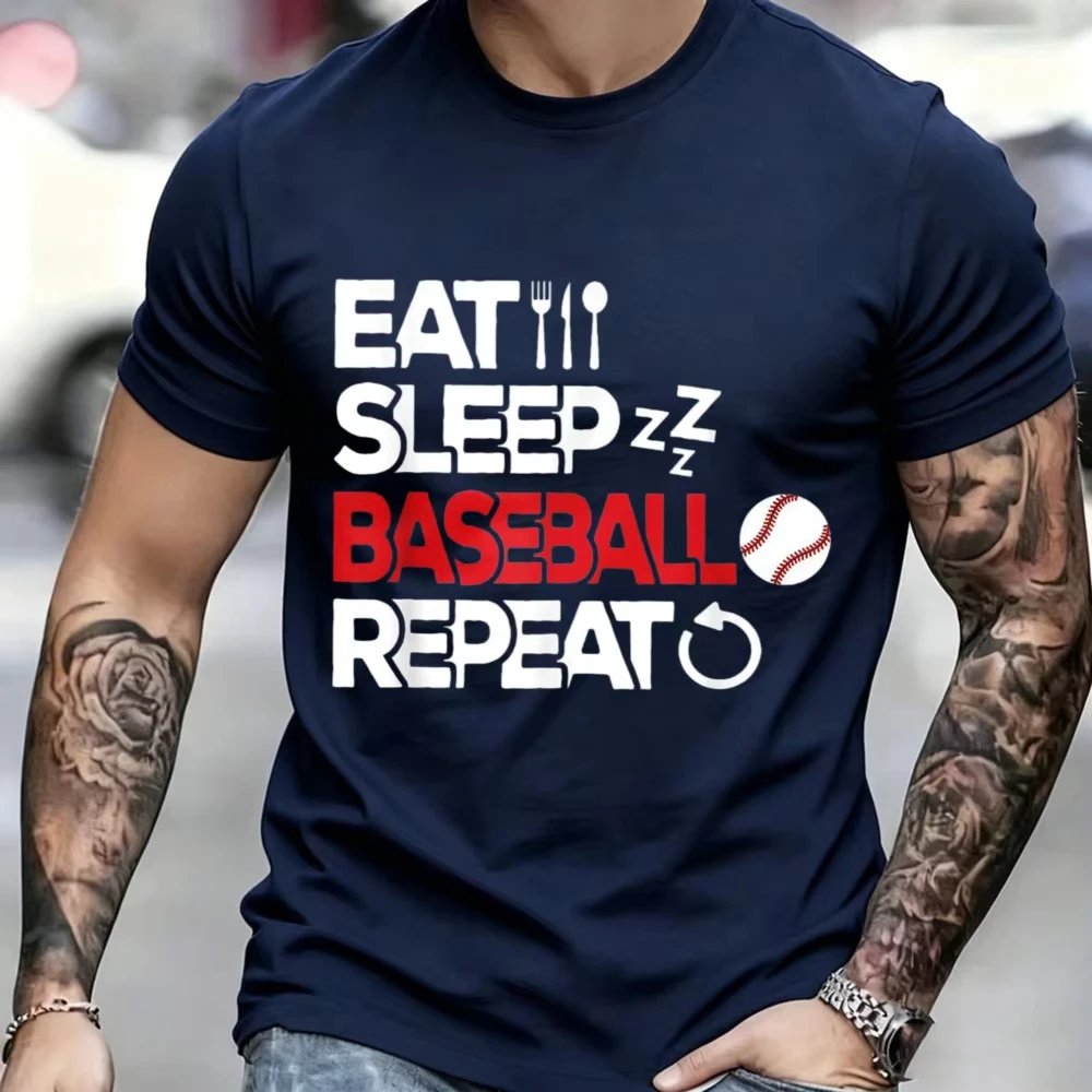 Eat Sleep Baseball Repeat Sport Quote Graphic T Shirt Unisex Cotton Baseball Player Fan Casual Short Sleeve Athletic Daily Tops