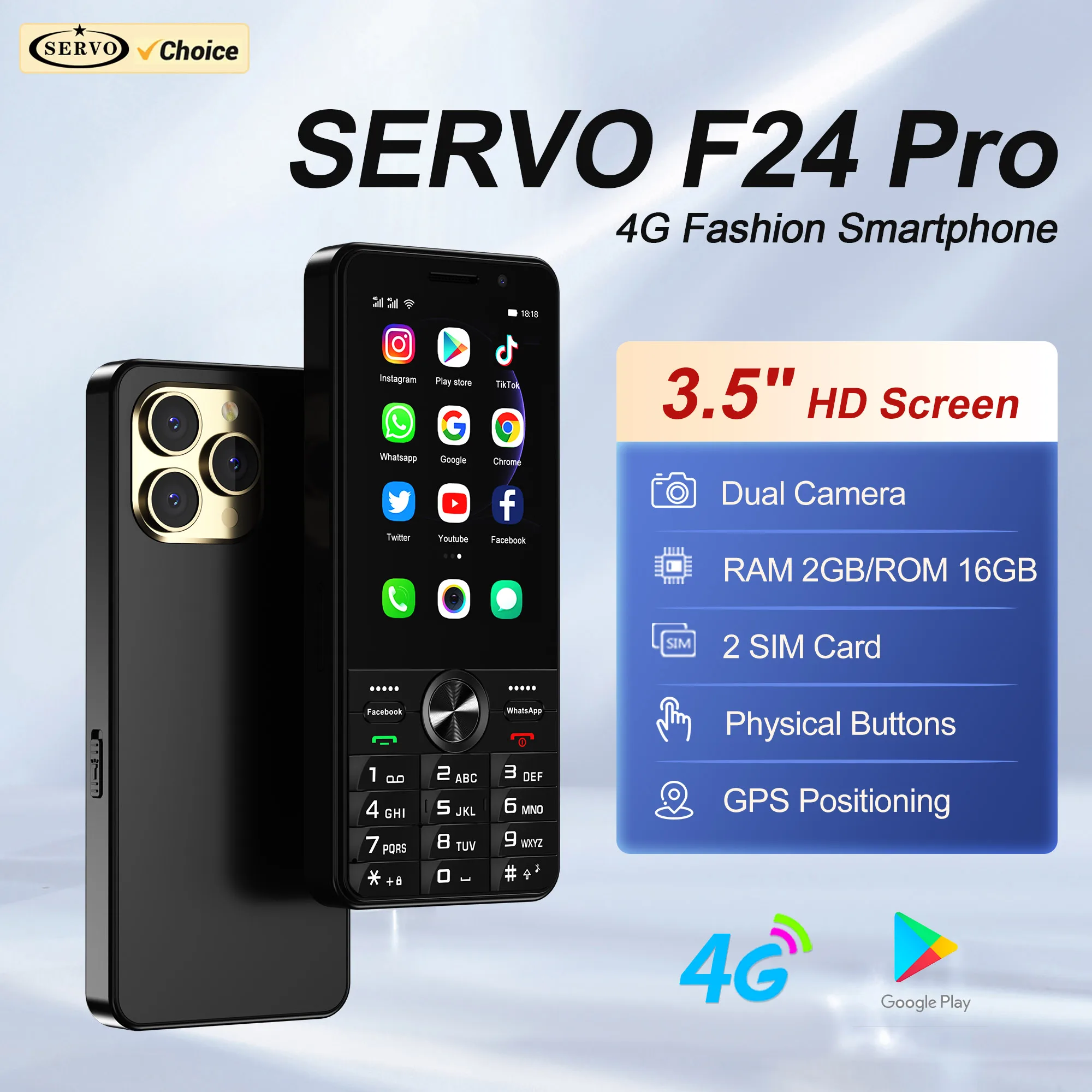 SERVO F24 PRO 4G LTE Android Smartphone 2GB RAM 16GB ROM Play Store WiFi FM Radio GPS Flashlight 3.5