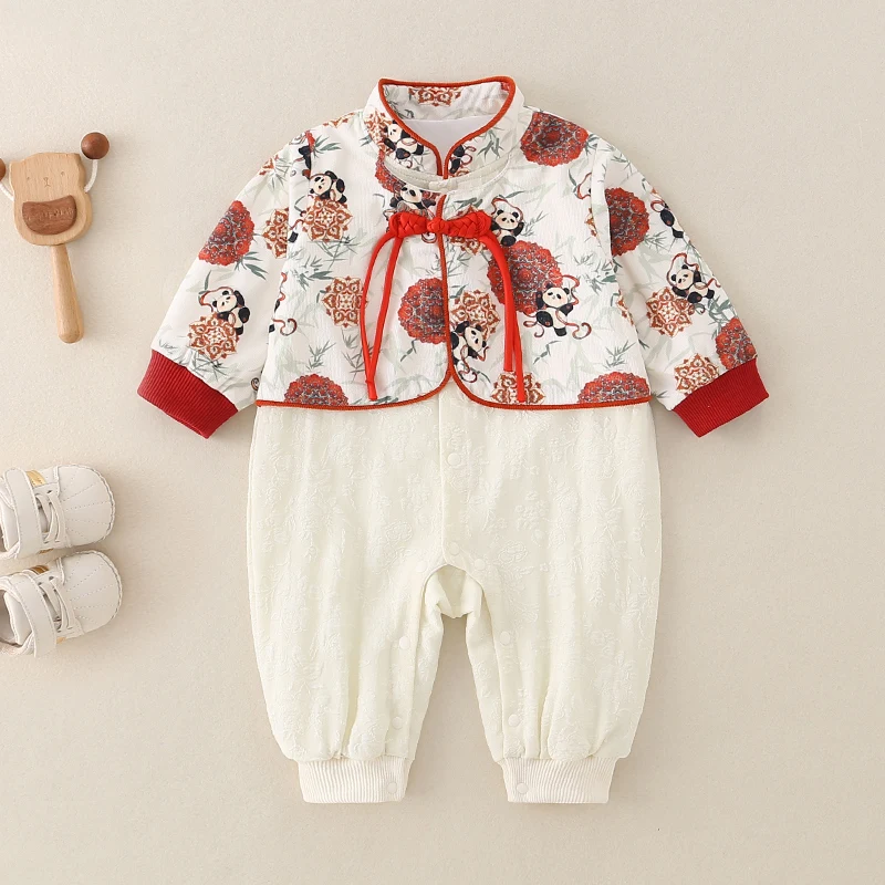 Nuovo Completo Autunnale 2025 per Neonati Maschi, Pantaloni Lunghi a Vita Alta, Abbigliamento Tradizionale Cinese per Bambini Piccoli