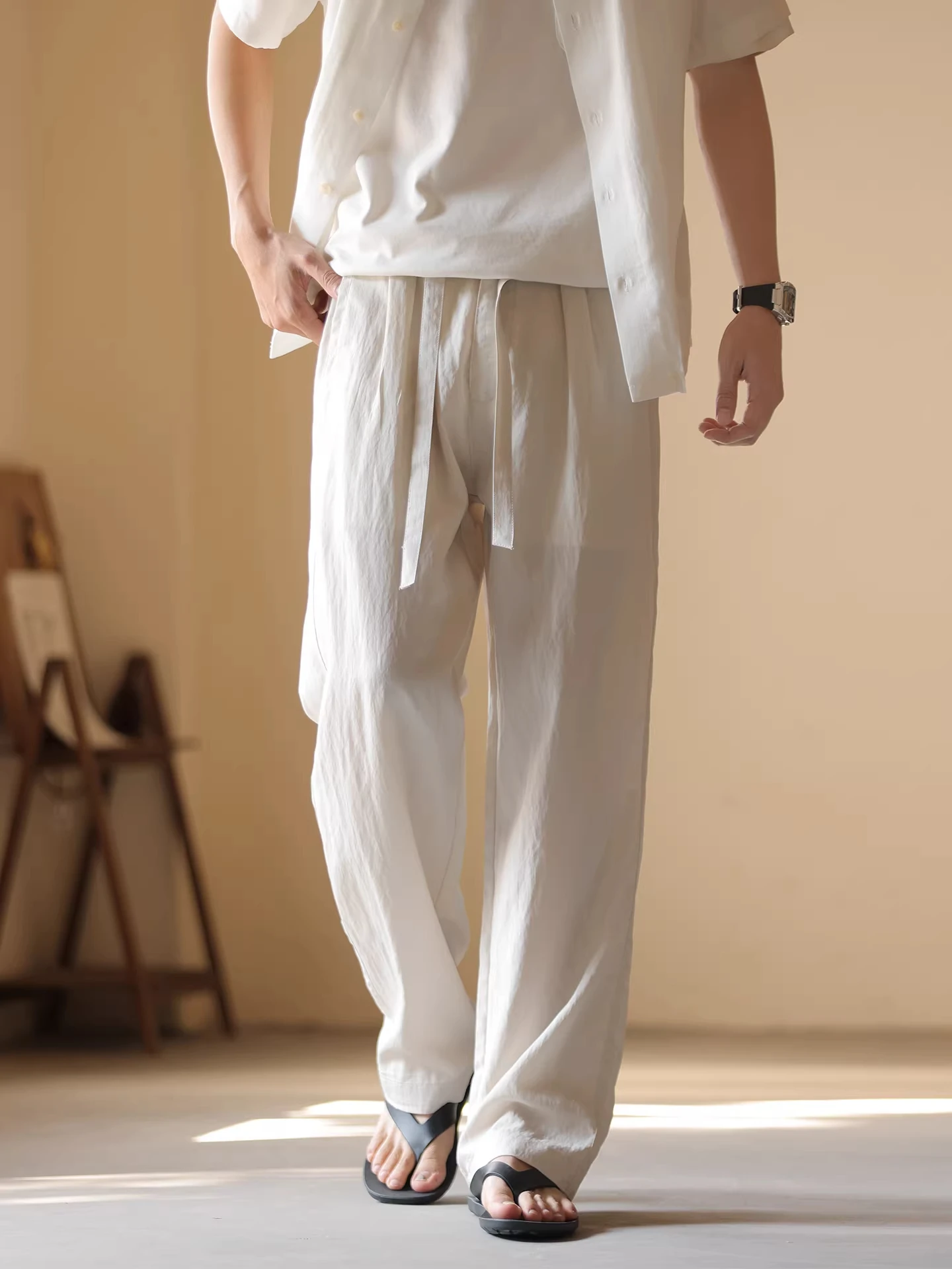 

Мужские повседневные брюки свободного кроя с прямыми штанинами, летние, новые, с эластичным поясом, из вельвета и льна, длинные, струящиеся