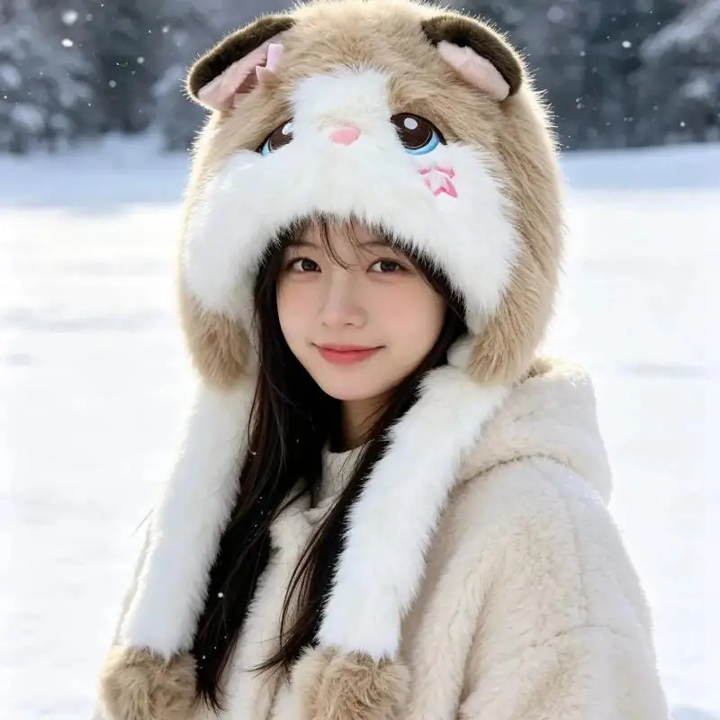 Windproof Thick Mongolian Hat Fluffy Sheep Fur Ear Protection Cap Warm Keeping Headgear Cute Winter Hat Thermal Gift For Men